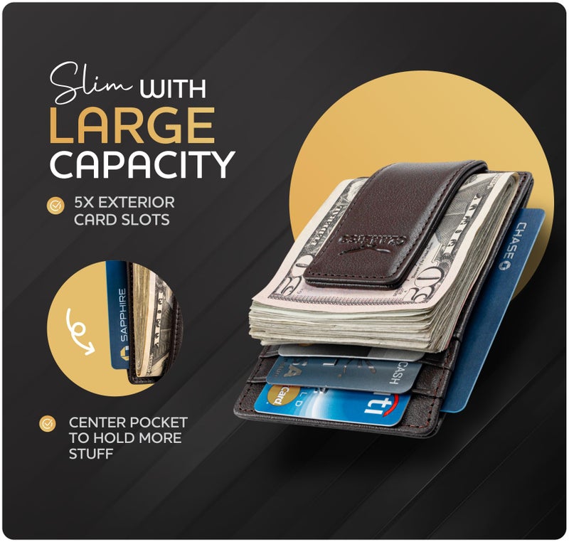 Claasico Money Clip Leather Wallet For Men Slim Front Pocket RFID Blocking with Super Strong Magnetic - Image 2